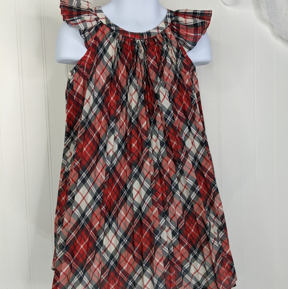 BABY GAP Pleated Flutter Tartan Plaid Holiday Dress Sz 3T - Picture 2 of 14